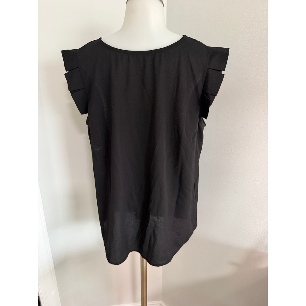Staccato Womens Black Ruffle Short Sleeve Blouse Top Size L